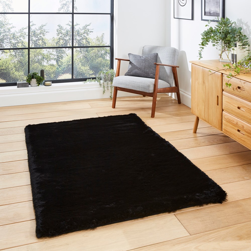 Super Teddy Modern Shaggy Black Rug